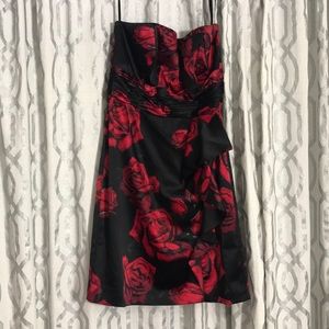 Rose print strapless formal dress